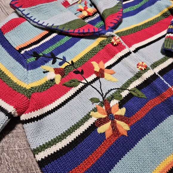 Storybook Knits VTG Cardigan Sweater Floral Beaded Embroidered Handmade Size L - Picture 10 of 14